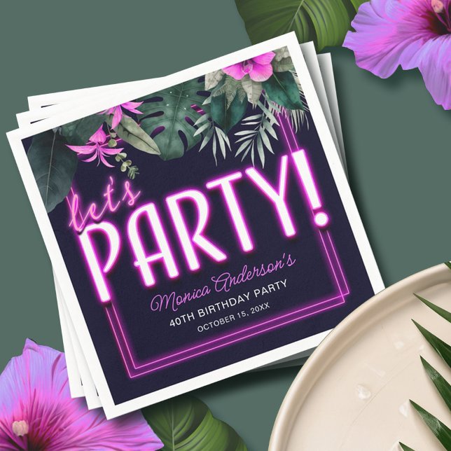 Guardanapo De Papel Noivado Tropical Neon Neon, do Partido do vamos (Let's Party Pink Neon Tropical Birthday Napkins)