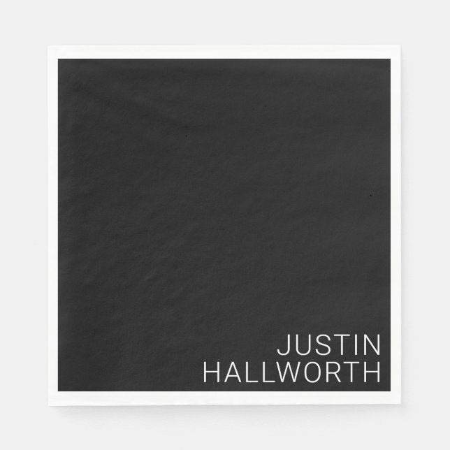 Guardanapo De Papel Nome branco moderno em preto (Frente)