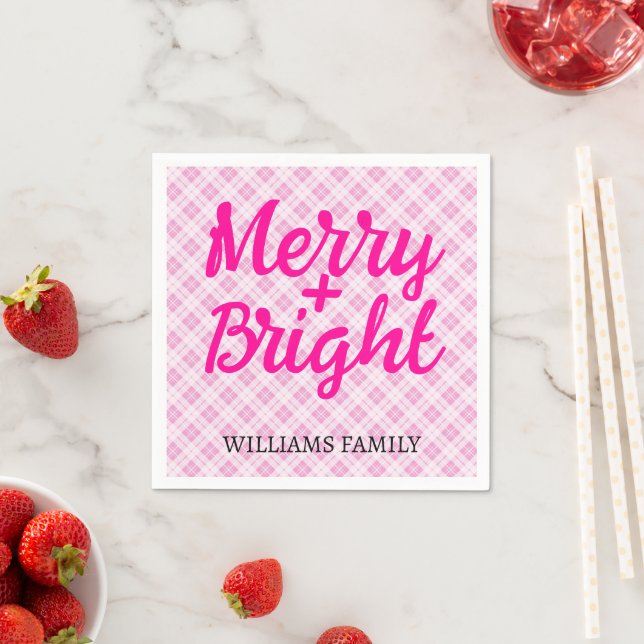 Guardanapo De Papel Nome da família Bright, Feliz de Natal rosa (Insitu)