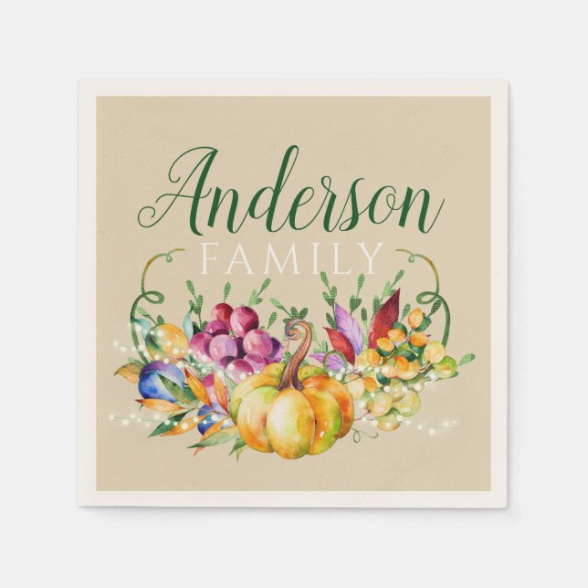 Guardanapo De Papel Nome da Família do Buquê de Colheita Cair (Frente)