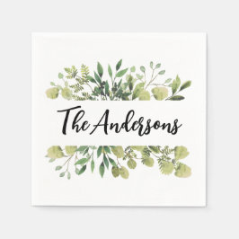 Guardanapo De Papel Nome da família elegante folhas botânicas