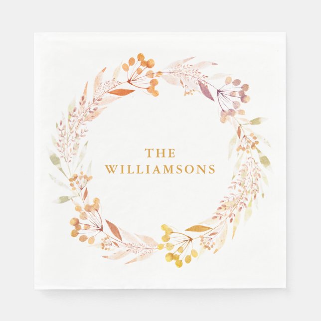 Guardanapo De Papel Nome da Família Personalizada Wreath de Wreath de  (Frente)