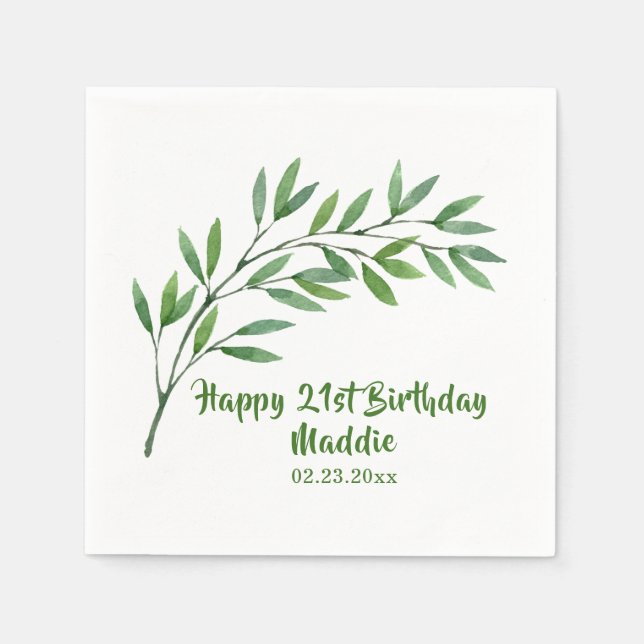 Guardanapo De Papel Nome da Ramificação de Verde Botânico Inscrito (Frente)