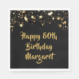 Guardanapo De Papel Nome das Estrelas Douradas Negras de 80 Birthday