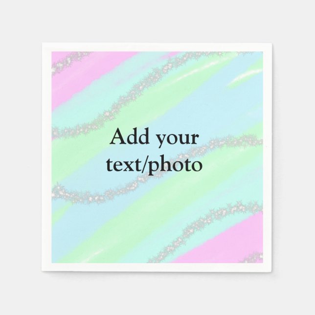 Guardanapo De Papel Nome de adição do pastel cintilante verde-rosa azu (Frente)