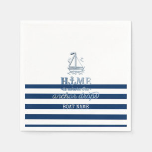 Guardanapo De Papel Nome de Barco Náutico, Âncora Azul Marinho Listrad