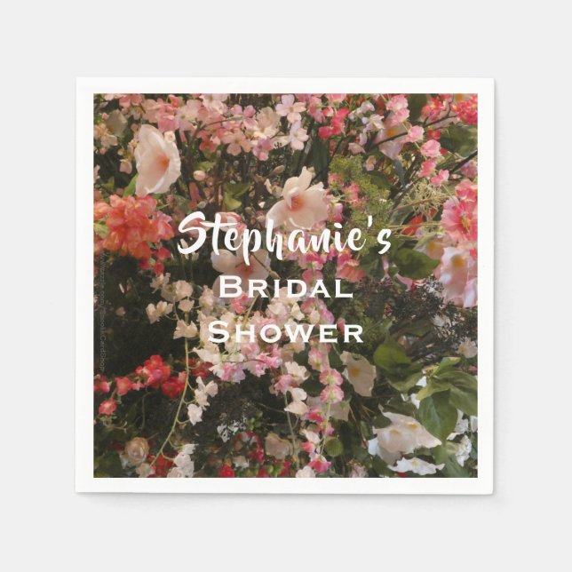 Guardanapo De Papel Nome de Chuveiro de Noiva Floral Flores Brancas e  (Frente)