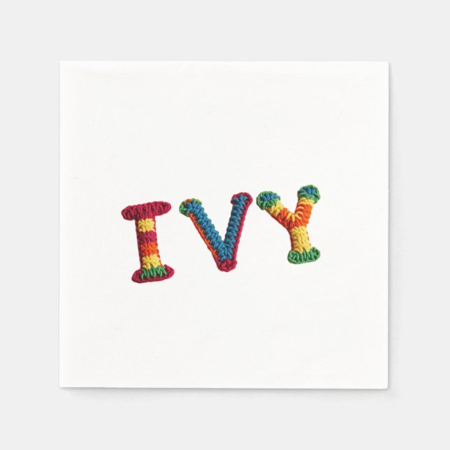 Guardanapo De Papel Nome de Ivy no Padrão Crochet Vibrante (Frente)