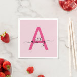 Guardanapo De Papel Nome de Monograma de Rapariga de Script Moderno Ro<br><div class="desc">Adicione um toque de elegância a qualquer celebração com esses guardanapos personalizados, apresentando um moderno monograma rosa-quente. A combinação graciosa da fonte ousada inicial e do script cria um visual impressionante que complementa qualquer ocasião especial — desde festas de solteira a encontros de chic. Quer você esteja planejando uma sofisticada...</div>