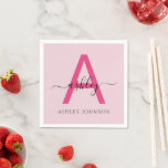 Guardanapo De Papel Nome de Monograma de Rapariga de Script Moderno Ro<br><div class="desc">Adicione um toque de elegância a qualquer celebração com esses guardanapos personalizados, apresentando um moderno monograma rosa-quente. A combinação graciosa da fonte ousada inicial e do script cria um visual impressionante que complementa qualquer ocasião especial — desde festas de solteira a encontros de chic. Quer você esteja planejando uma sofisticada...</div>