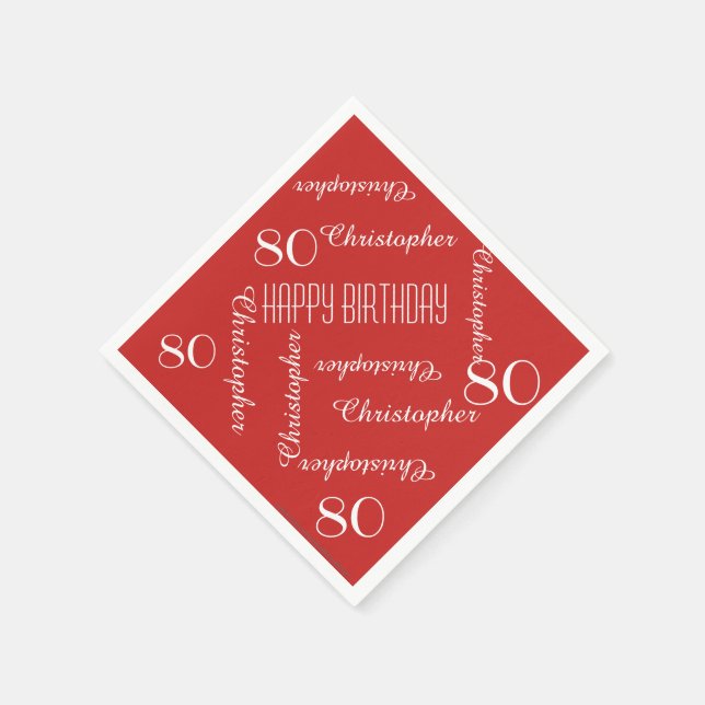 Guardanapo De Papel Nome de repetição da Festa de aniversário vermelha (Canto)