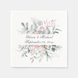 Guardanapo De Papel Nome de Script Floral Rosa Casamento Napkins
