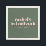 Guardanapo De Papel Nome do Bat Mitzvah Verde-Cor-de-Rosa Negrito<br><div class="desc">Tipografia em negrito personalizada,  cor-de-rosa-rosa-reluzente e Bat verde florestal Mitzvah Napkins</div>