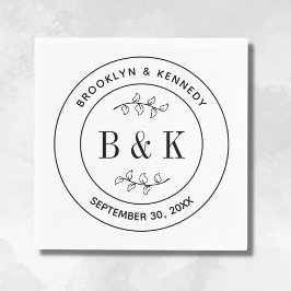 Guardanapo De Papel Nome do Casal de Noiva Monograma Botânico Floral D