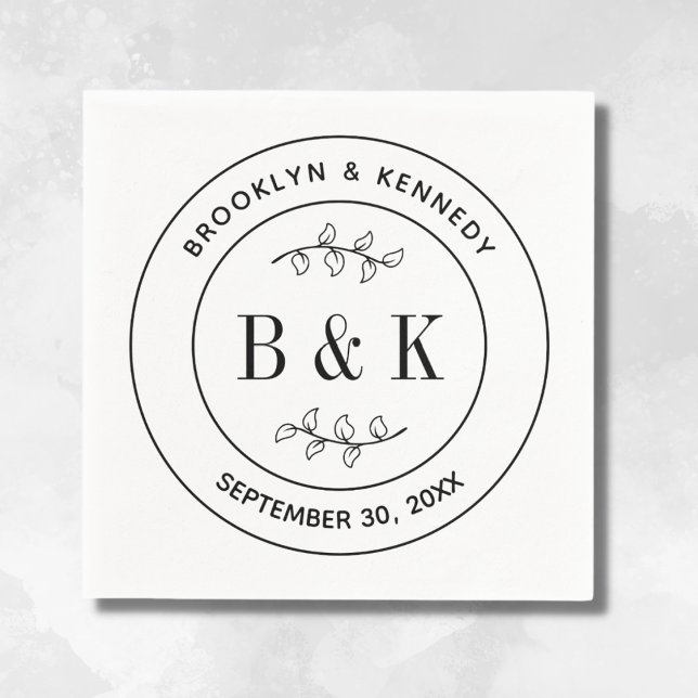 Guardanapo De Papel Nome do Casal de Noiva Monograma Botânico Floral D (Criador carregado)