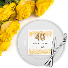 Guardanapo De Papel nome do confetti dourado branco aniversário de 40