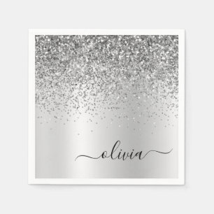 Guardanapo De Papel Nome do Glam do Monograma do Silver Glitter Metal