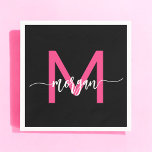 Guardanapo De Papel Nome do Monograma da Rapariga Preta-Rosa Quente<br><div class="desc">Elevem o seu evento com o nome Napkins, o nome da nossa moça moderna, rosa-quente, Girly Monogramas! Apresentando um design cor-de-rosa-quente ousado, esses guardanapos são personalizados com seu nome em um roteiro moderno de chic para um toque personalizado de na moda. Perfeito para festas, chás ou qualquer ocasião especial, eles...</div>