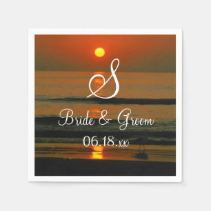 Guardanapo De Papel Nome do Monograma de Casamento Datas Sunset Beach