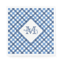 Nome do monograma de diamante gingham azul guardan