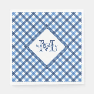 Guardanapo De Papel Nome do monograma de diamante gingham azul guardan