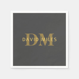 Guardanapo De Papel Nome do na moda e Monograma | Cinza Dourada e escu