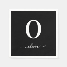 Guardanapo De Papel Nome do script do monograma preto e branco persona