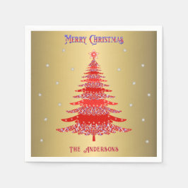 Guardanapo De Papel Nome Dourado da Árvore Vermelha de Natal Moderna