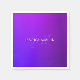 Guardanapo De Papel Nome e Monograma do Gradiente Roxo Moderno