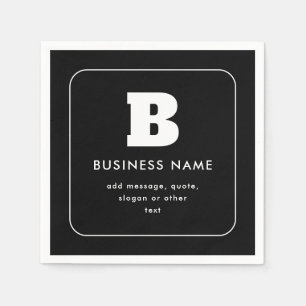 Guardanapo De Papel Nome e Slogan Comercial Editável   Preto & Branco