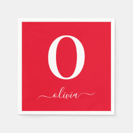 Guardanapo De Papel Nome em Letra Cursiva Monograma Personalizado Verm