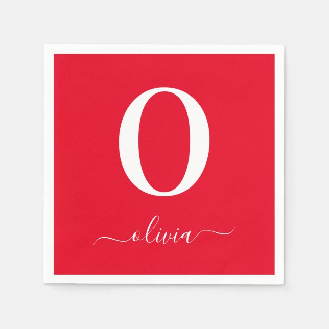 Guardanapo De Papel Nome em Letra Cursiva Monograma Personalizado Verm (Frente)