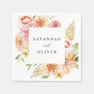Guardanapo De Papel Nome Floral e Verde Rosa e Pêssego Napkins