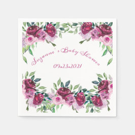 Guardanapo De Papel Nome Floral Rosa Elegante Data Script Baby Showner