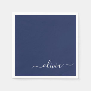 Guardanapo De Papel Nome Moderno do Monograma de Script Girly Azul do