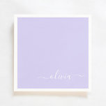 Guardanapo De Papel Nome Moderno do Monograma de Script Girly Roxo da<br><div class="desc">Monograma Roxo lavanda Adicione Seu Próprio Nome Partido De Papel Napkins. Isto faz o doce e perfeito presente de 16 anos,  casamento,  chá de panela,  aniversário,  chá de fraldas ou festa de solteira para alguém que ama luxo de glama e estilos de xícara.</div>
