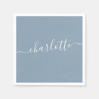Guardanapo De Papel Nome Moderno do Script Azul Elegante Dusty Persona