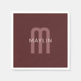 Guardanapo De Papel Nome Monograma de aparência Moderna | Maroon Red