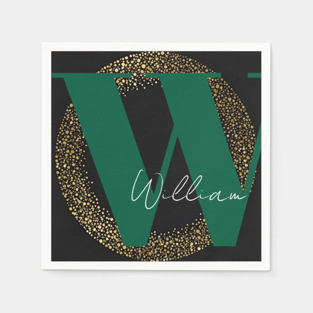 Guardanapo De Papel nome monograma personalizado na moda verde-preto-o (Frente)