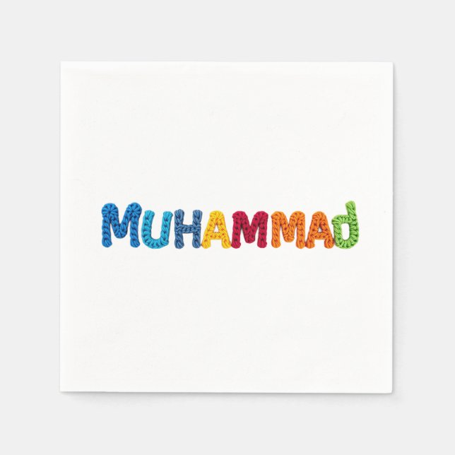 Guardanapo De Papel Nome MUHAMMAD em Padrão Crochet Vibrante (Frente)