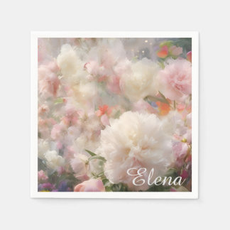 Guardanapo De Papel Nome Peônias Rosa e Branco Pintura Aquarela
