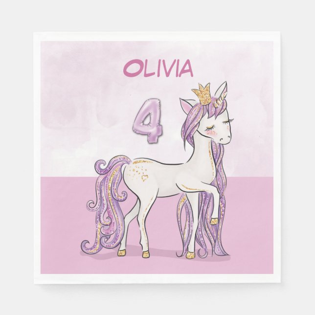 Guardanapo De Papel Nome Personalizado 4.º Cavalo Rosa de Aniversário  (Frente)