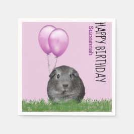 Guardanapo De Papel Nome Personalizado Aniversário Guiné Pig Roxo Balõ