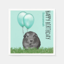 Guardanapo De Papel Nome Personalizado Birthday Guiné Pig Teal Balões