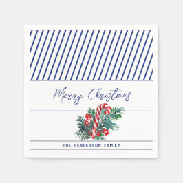 Guardanapo De Papel Nome personalizado | Canina | Blue Stripes Christm