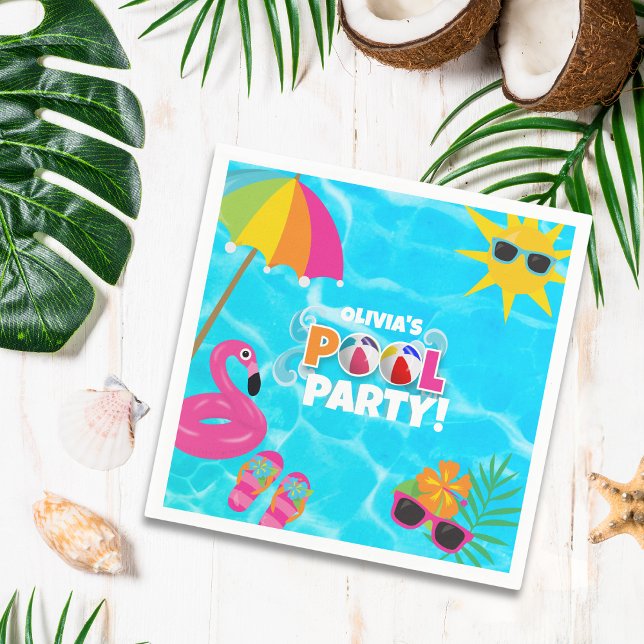 Guardanapo De Papel Nome Personalizado da Festa de Piscina de Summer F (Custom paper napkins for the perfect fun in the sun pool party!)