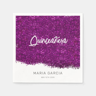 Guardanapo De Papel Nome Personalizado Da Quinceañera Da Glitter Roxo