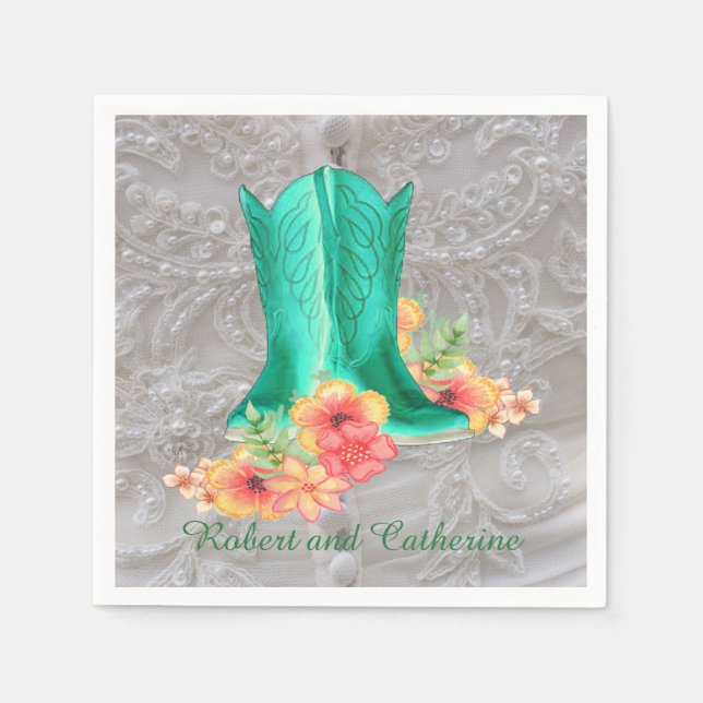 Guardanapo De Papel Nome Personalizado das Flores de Boots do Cowboy d (Frente)