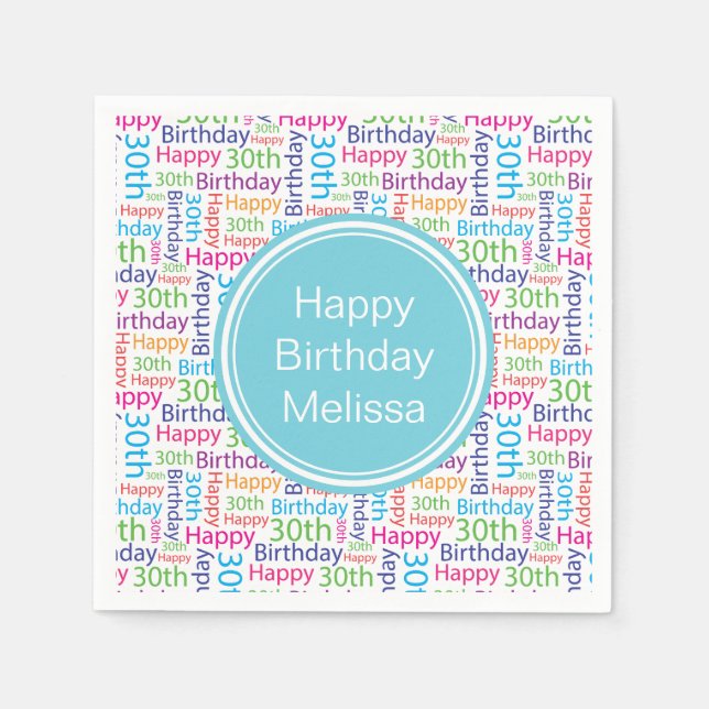 Guardanapo De Papel Nome Personalizado de aniversário de 30 anos Feliz (Frente)