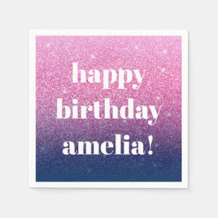 Guardanapo De Papel Nome Personalizado de Aniversário Glitter Girly Sp